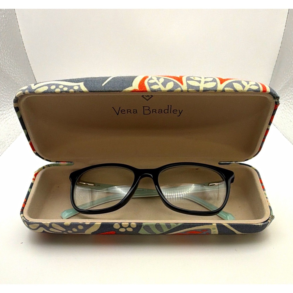 Vera Bradley Desert Patchwork DSP Eyeglass Frames 46-15-125 Black Aqua w/ Case